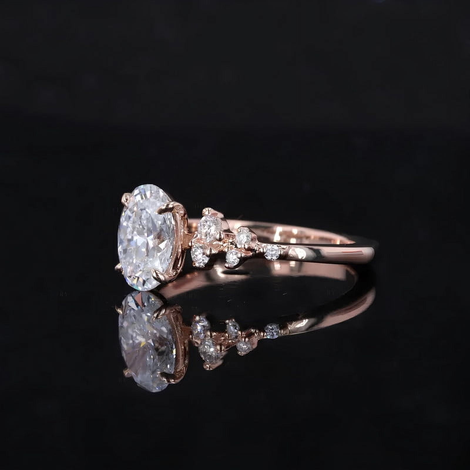 solitaire jewels Unique SnowDrift Oval Moissanite Engagement Ring For Women, 14K Rose Gold