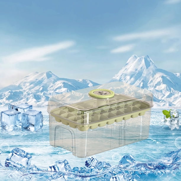 Molde para cubitos de hielo Prensa de grado alimenticio Cubitos de hielo Caja de almacenamiento de hielo de gran capacidad para el hogar con tapa Cubitos de hielo Caja de hielo para frutas Akmoler