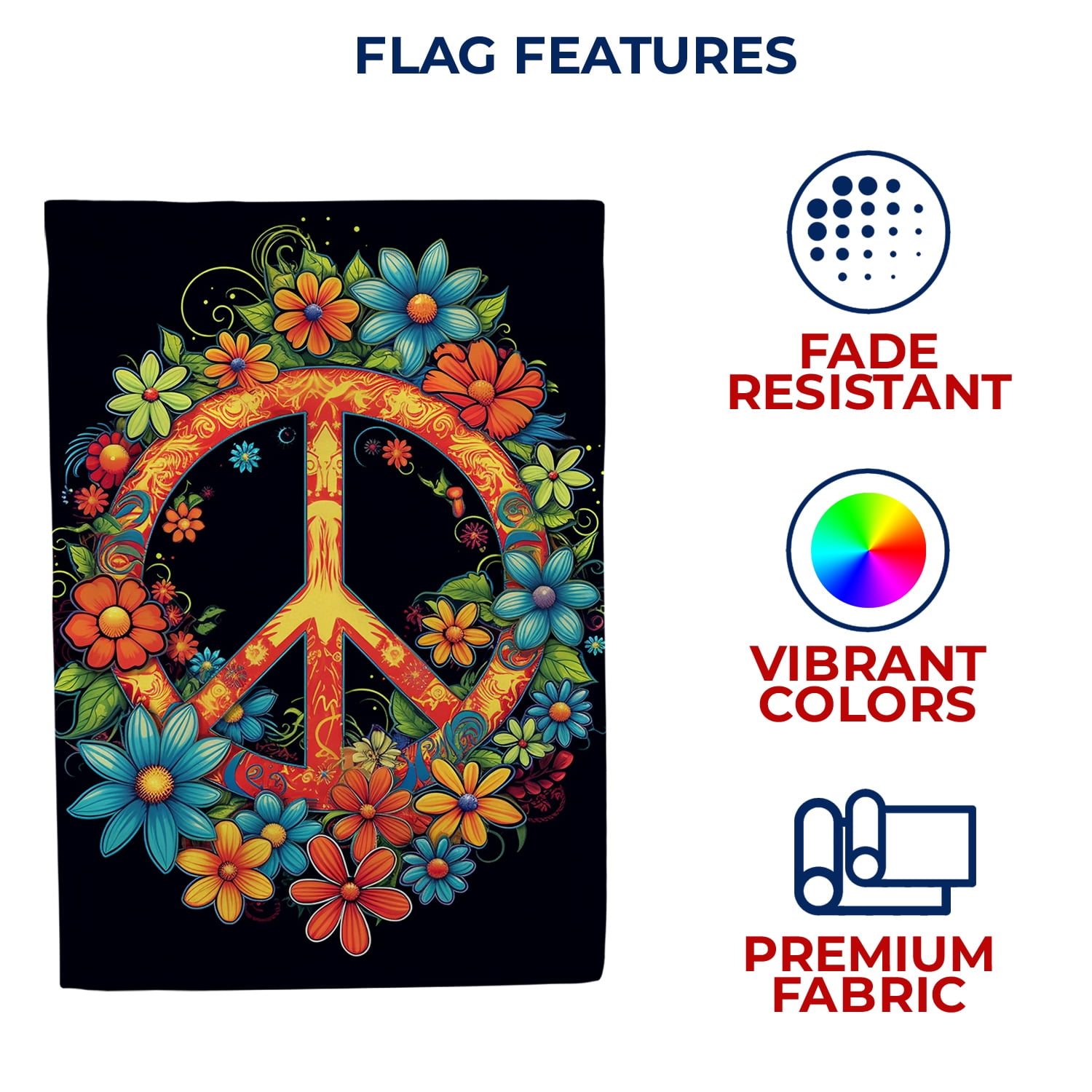 America Forever Blooming Peace Sign House Flag 28 x 40 inch Double Sided Peace Symbol Flowers Hippie Bohemian Colorful Outdoor Yard Decorative Flag