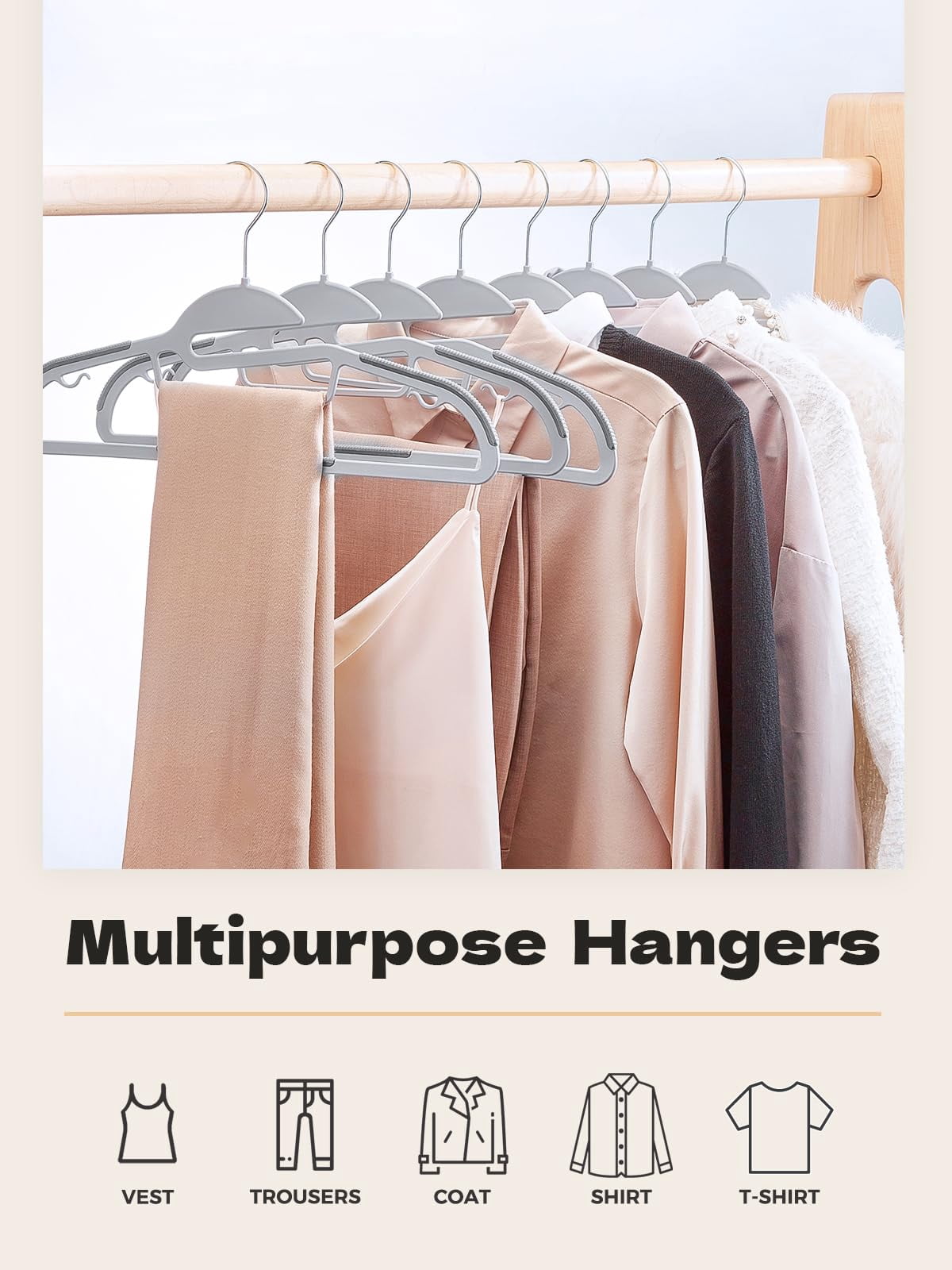 House Day Plastic Hangers 50 Pack Slim Non-Slip Clothes Hangers Space Saving with Rubber Pads S-Shaped Hangers for Shirt, Suit, Pant & Skirt,Gray