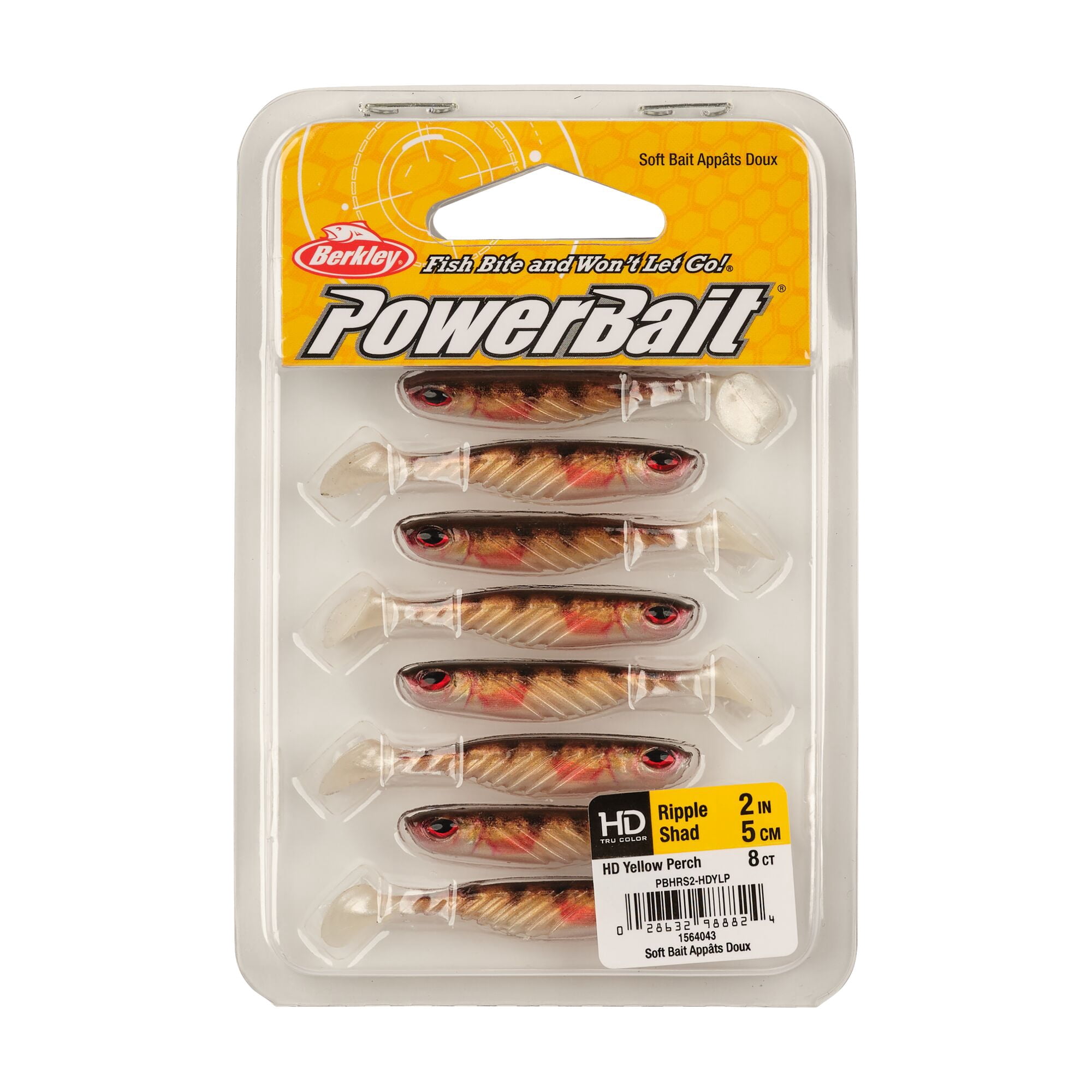 Berkley PowerBait® Ripple Shad, 2 in, Swimbaits, HD Yellow Perch (8 Count)