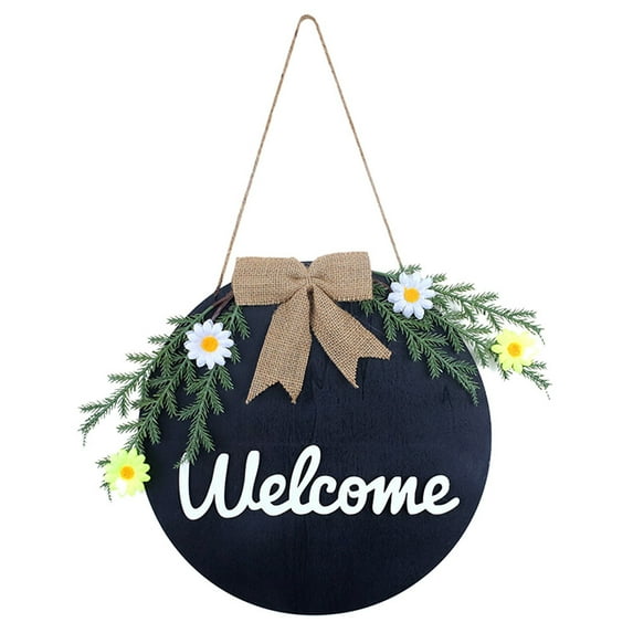 Lovebay Welcome Sign for Front Door Farmhouse Wreath Wall Decor with Bow - Wood Home Decoration Outdoor Indoor Hanger, Housewarming Gift B