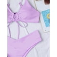 thumbnail image 5 of Hotian Women Self Tie High Cut Bikini Set Drawstring High Leg Swimsuits Purple L, 5 of 6