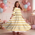 thumbnail image 6 of Girls Striped Dresses Kids Toddler Casual Short Sleeve Maxi Dress with Pockets Yellow 13-14 Years, 6 of 7