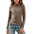 thumbnail image 5 of Girls Turtleneck Long Sleeve Shirts, Soft‑Stretch Mock‑Neck Basic Pullover Top, Casual Curved‑Hem Fitted Layering Tee, 5 of 6