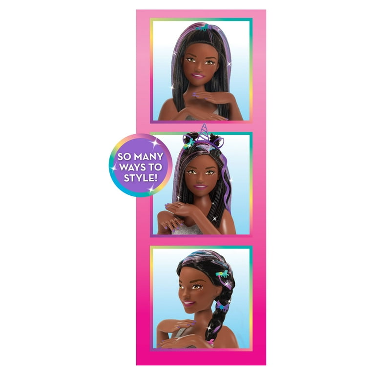 Barbie Deluxe 20-Piece Glitter and Go Styling Head, Black Hair, Kids Toys  for Ages 5 Up, Gifts and Presents