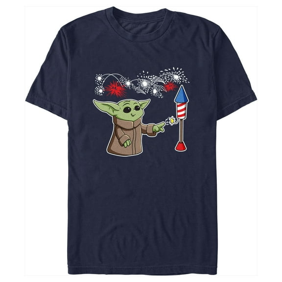 Men's Star Wars: The Mandalorian Fourth of July Grogu Firecracker Graphic Tee Navy Blue 2X Large
