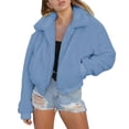 thumbnail image 2 of Baqcunre Women's Autumn/Winter Solid Color Plush Warm Zipper Fleece Jacket with Pocket Winter Clothes for Women Womens Coats Crop Tops Fleece Jacket Women,Blue,Xl, 2 of 5