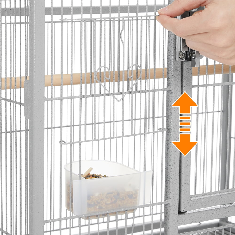 Alden Design 54" Metal Rolling Bird Cage with Detachable Stand, Light Gray