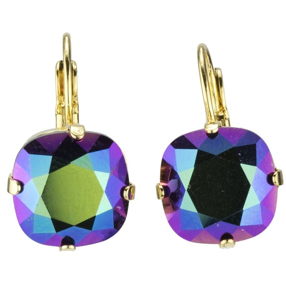Swarovski Element Scarbaeus Green Purple Pink Blue 12mm Cushion Cut Earrings Nickel Free