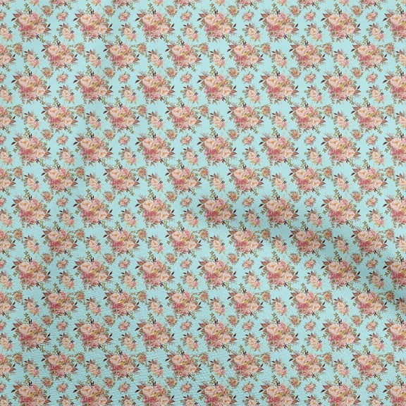 oneOone Polyester Spandex Aqua Blue Fabric Watercolor Floral Fabric For Sewing Printed Craft Fabric By The Yard 56 Inch Wide