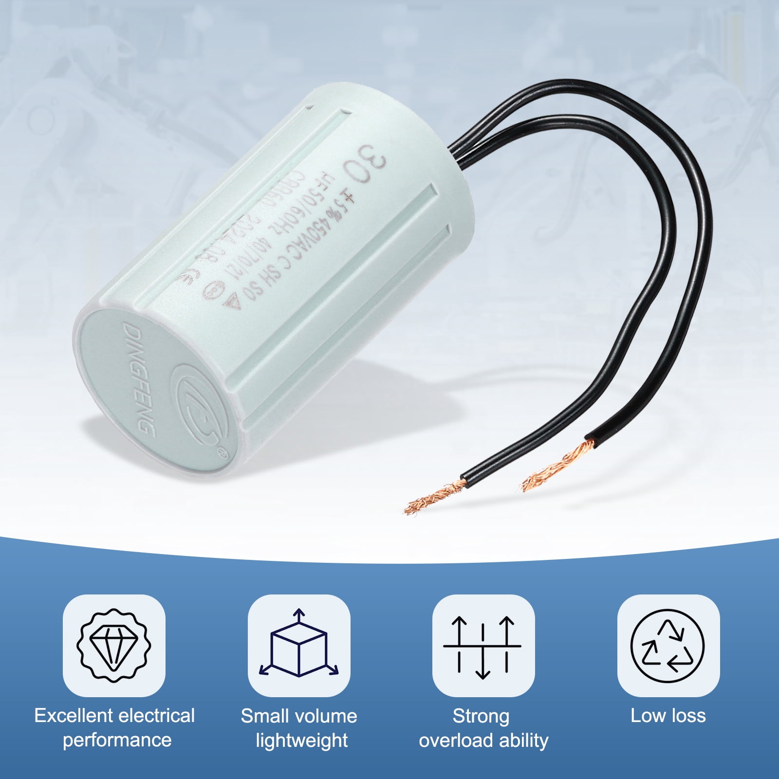CBB60 30uF Running Capacitors, AC 450V 2 Wires 50/60Hz Cylinder 70x40mm,1Set