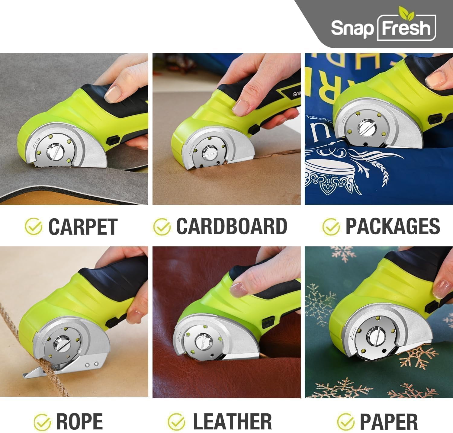 Cordless Electric Scissors, 4V Electric Mini Box Cutter, Carpet & Cardboard Cutter Tool with a Replacement Blade/Charger, Rotary Cutter for Cardboard Packages Leather Plastic （Green）