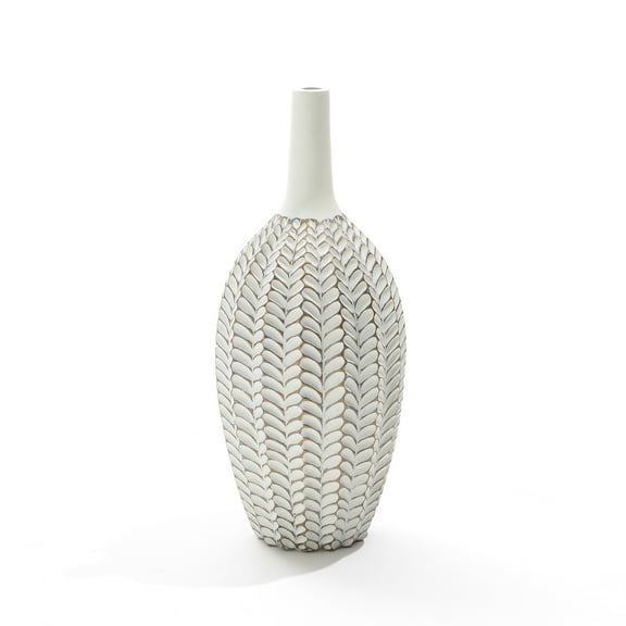 LuxenHome Modern Geometric Pattern Polyresin 19.7-Inch Tall Trumpet Vase