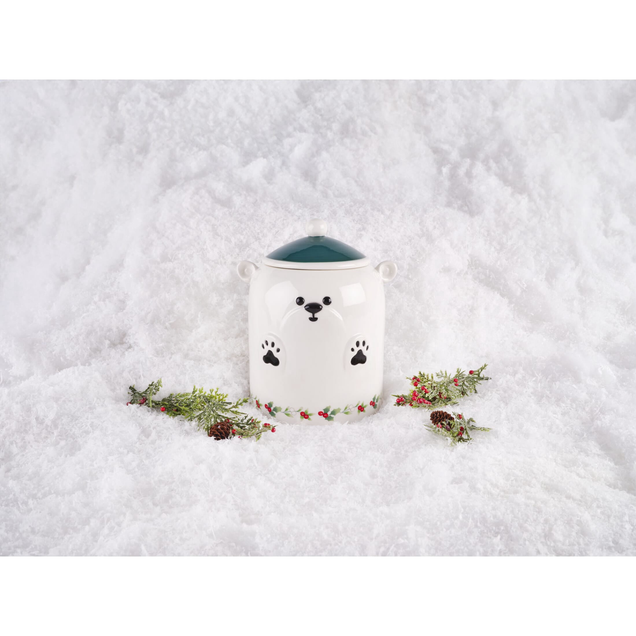 Pfaltzgraff Winterberry 9 in Dolomite Canister Polar Bear