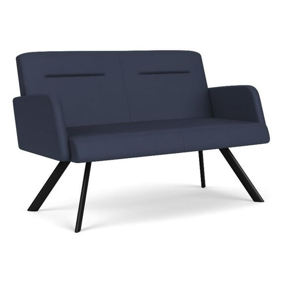 Willow Lounge Lobby Reception Waiting Room Loveseat / Black Steel / Blue