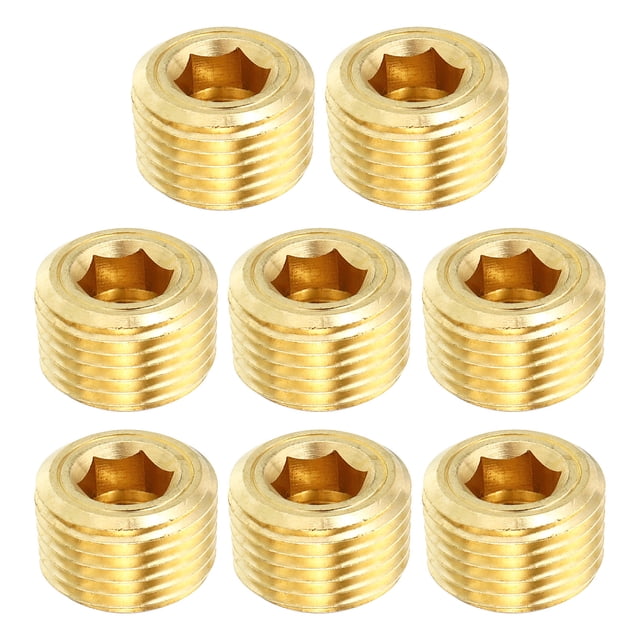 Unique Bargains 1/2' NPT Brass Hex Countersunk Plugs Counter Sunk Internal Hex Thread Socket Pipe Plugs Male Fittings 8 Pack
