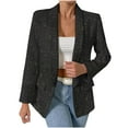 thumbnail image 2 of ClodeEU Fall Tweed Blazer Jackets for Women ,Lapel Long Sleeve Open Front Fashion Business Casual Suit with Pockets Black,Womens Plus XXL, 2 of 7