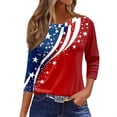 thumbnail image 2 of Womens 250th Anniversary USA Shirts 3/4 Sleeve T-Shirts Loose Red White and Blue Print Pullover Independence Day Patriotic Tops 4th of July Celebration Party Crew Neck Blouses Red L, 2 of 5