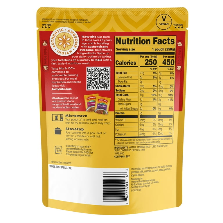 6 pack) Tasty Bite Organic Jasmine Rice 8.8oz - Fragrant jasmine