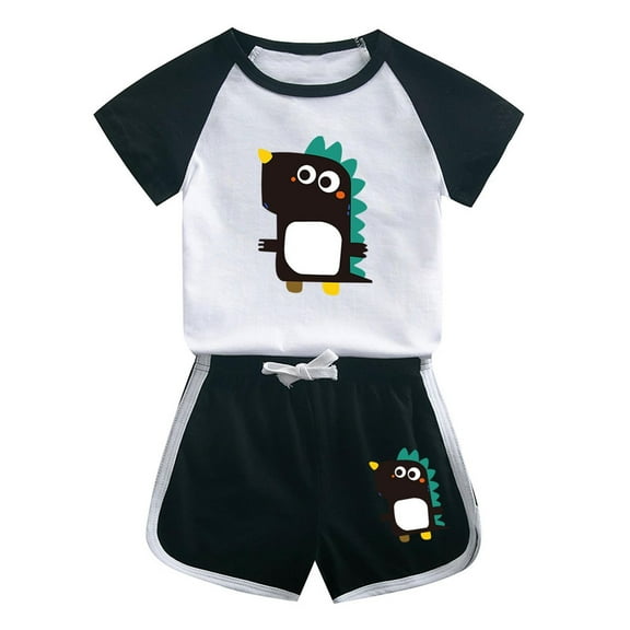 Odeerbi 1-12 Years Kids Boys Girls Summer Outfits Dinosaur Print Cotton Short Sleeve T-Shirt Shorts Two-piece Set Casual Loungewear Kids Boys Girls Clothes