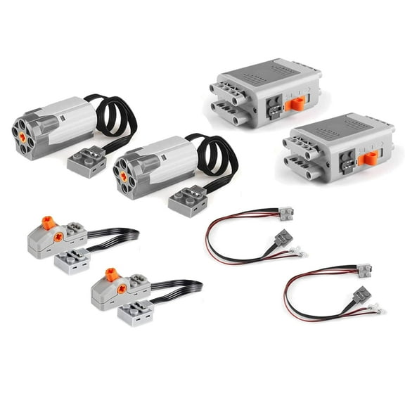 8PCS Technic Power Function Motor Building Block Parts Programming 2 Medium Motor, 2 Battery Box, 2 Light Cable, 2 Power Function Switch STEM TECHNIC Wedo EV3