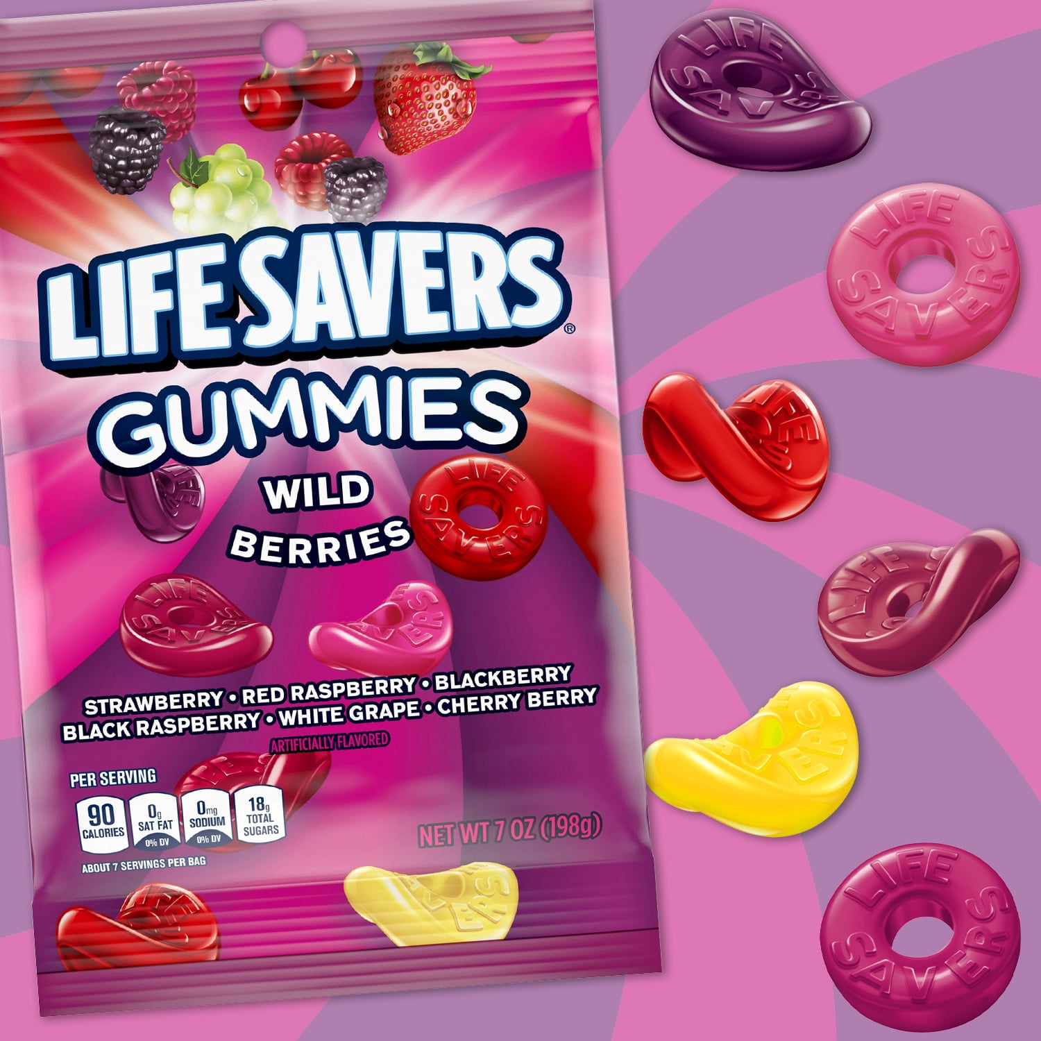 (3 pack) Life Savers Gummies, Wild Berries Fruit Gummy Candy, 7 oz Bag