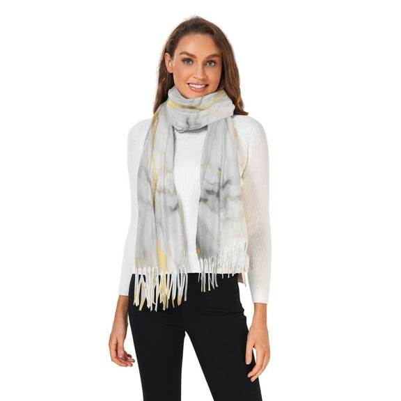 Winter Scarves for Women White Grey Gold Marble Fashion Pashmina Shawl Wraps Long Blanket Scarf for Fall Spring