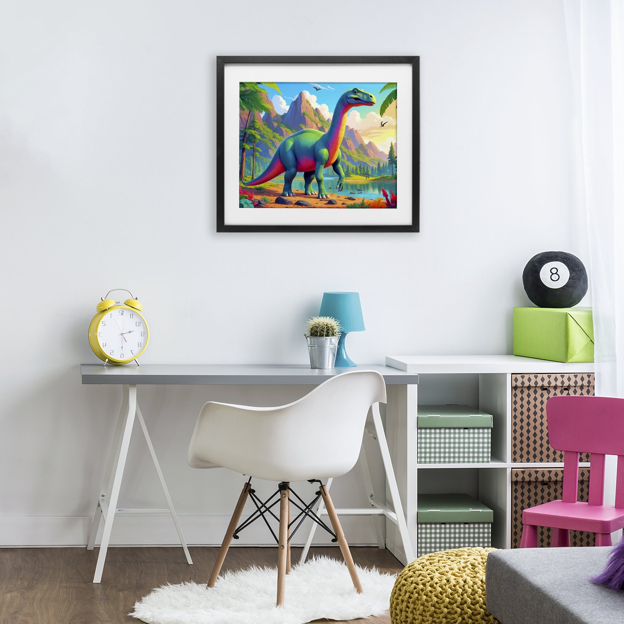 Stupell Industries Vibrant Brontosaurus by River Black Framed Print Under Glass, design by Tabz Jones