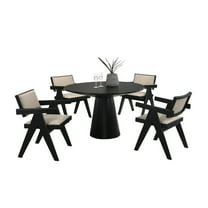 Jasper 5-PC Ebony Black Wood 47"W Round Dining Set with Pedestal Base
