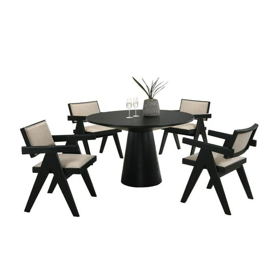 Jasper 5-PC Ebony Black Wood 47"W Round Dining Set with Pedestal Base