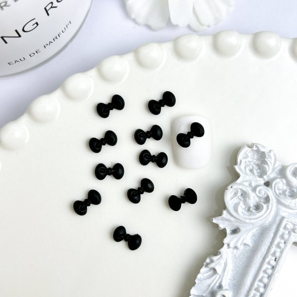 50 Uds. De lazos negros mezclados al azar, dijes para uñas de oso, Mini corazón de resina, estrella, flor, decoraciones artísticas para uñas hechas a mano, prensa DIY en las uñas