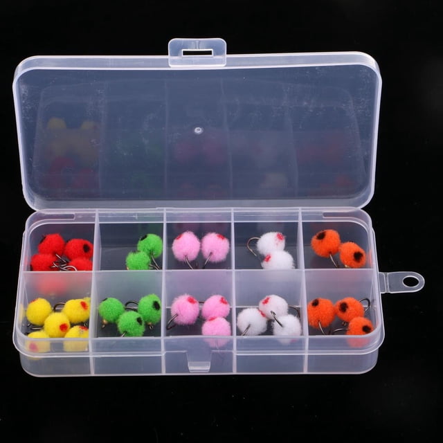 Caja de 36x Señuelo Huevo Salmón Trucha Cola Moscas de huevo de salmón