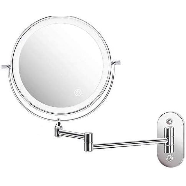 Wall Mounted Makeup Mirror 8 inches LED Touch Screen Adjustable Light Double Sided