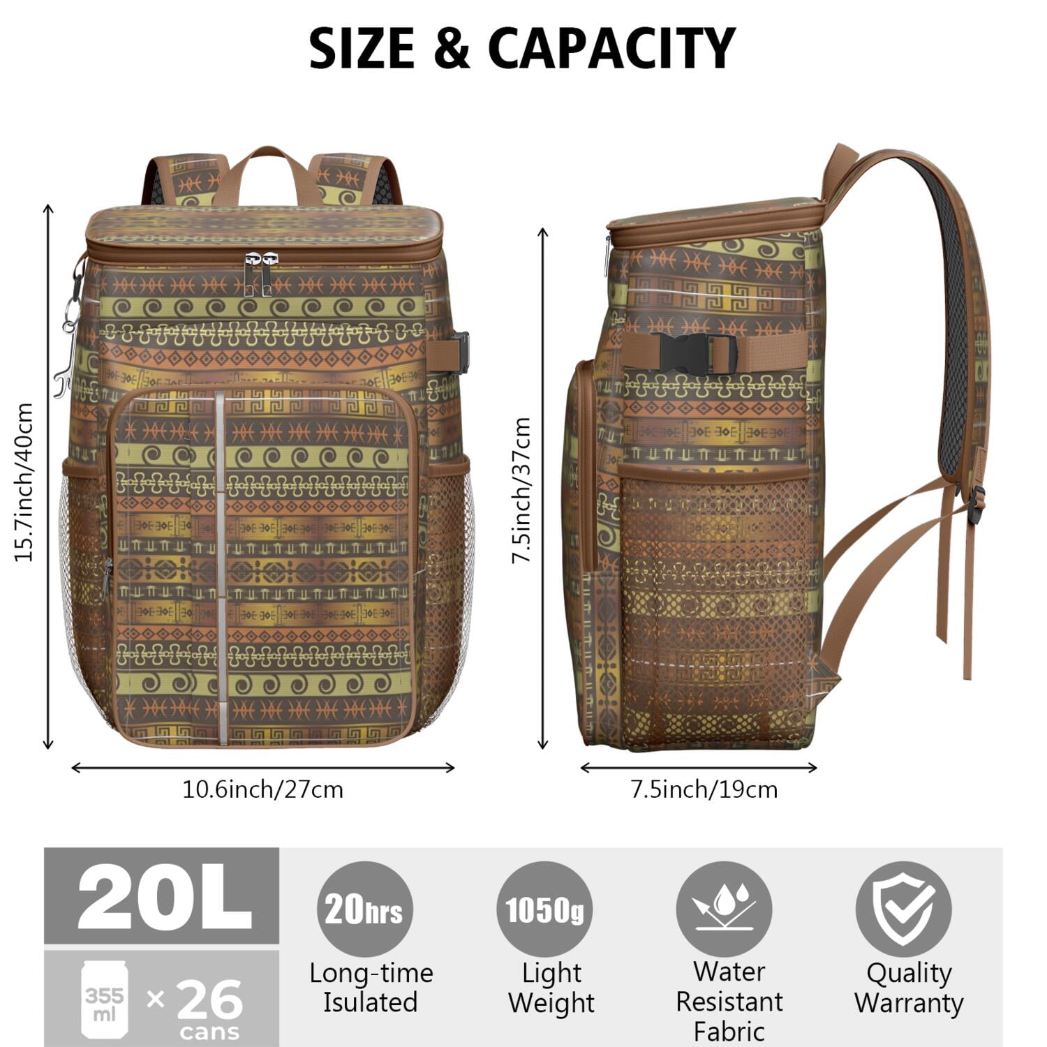 Travel Cooler Bag - Boho Bohemia Pioneer Flower Geometric Line Art Camping Beer Cooler Backpack with Bottle Opener- Waterproof Insulated Picnic Backpacks - Cooler Bag for Beach