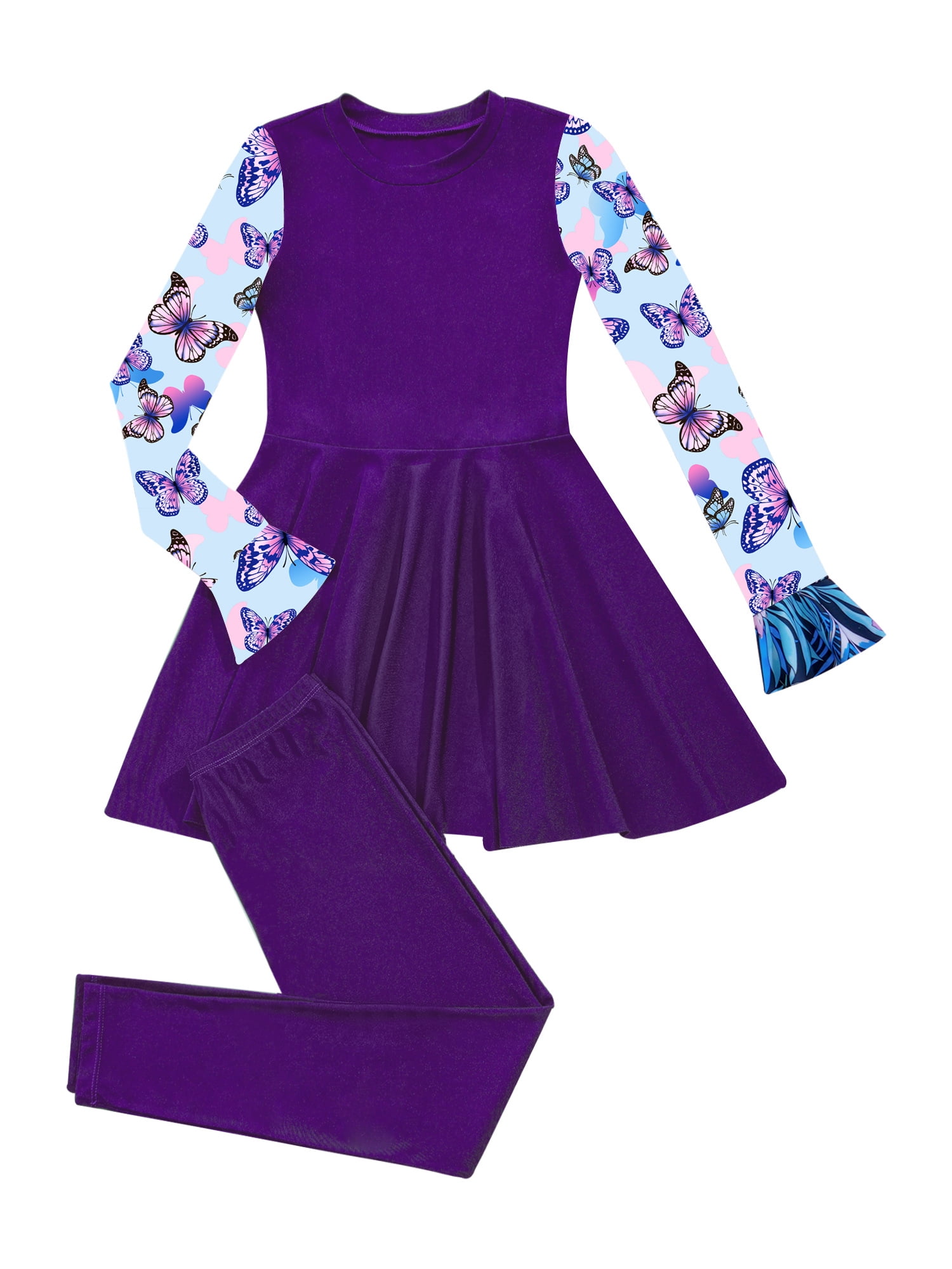 Yeahdor Girls Muslim Swimsuit Full Cover Long Sleeve Dress with Swim Trunks Islamic Full Body Swimsuit Purple 10