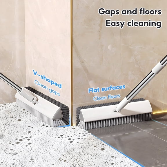 2-in-1 Scrub Brush and Squeegee, 55 Inch Adjustable Long Handle Floor Brush, Heavy Duty Cleaning Brush for Bathroom, Tile, Patio, Shower and Garage