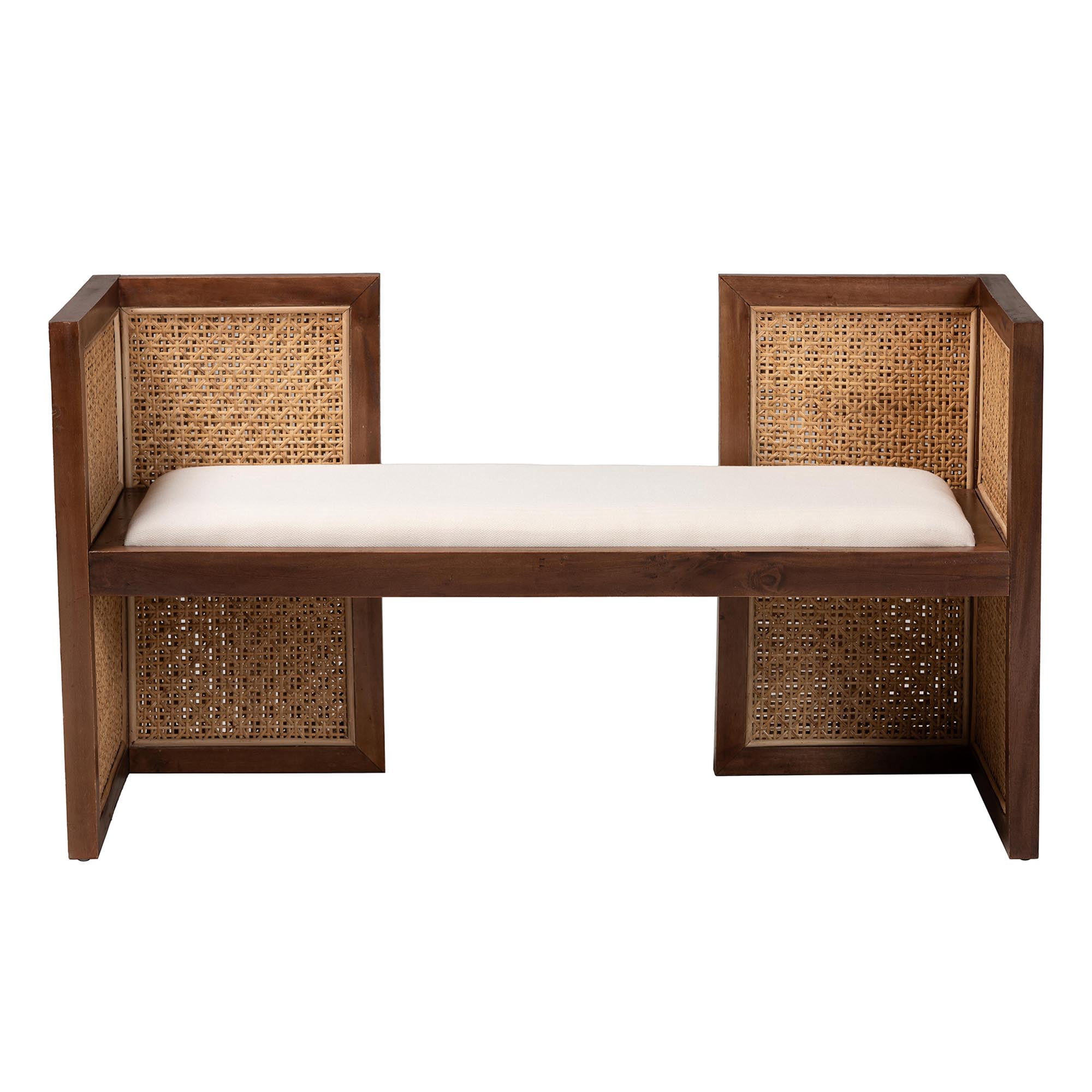 bali & pari Rectangle Natural Rattan Living Room Boho Accent Bench with Floating Seat, Light Honey