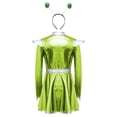 thumbnail image 3 of iiniim Girls Halloween Alien Long Sleeves Zip Up A-line Dress with Belt and Hair Hoop Shiny Metallic Outer Space Green 6, 3 of 7