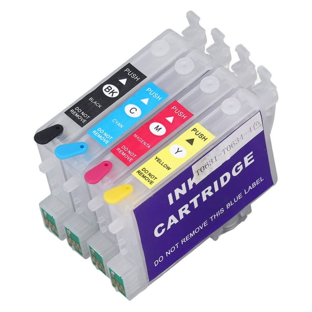 4 PCS Ink Cartridge Combo Pack, BK C M Y Smooth Ink Output Cartridge Combo Pack, with Permanent Chip, No Leakage Continuous Supply Ink Cartridge