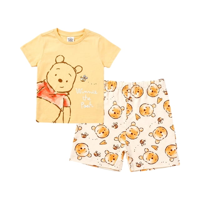 Winne the pooh Pijama Bebo Playera Manga Corta y Short Chiffon Amarillo Talla 2 2 Piezas