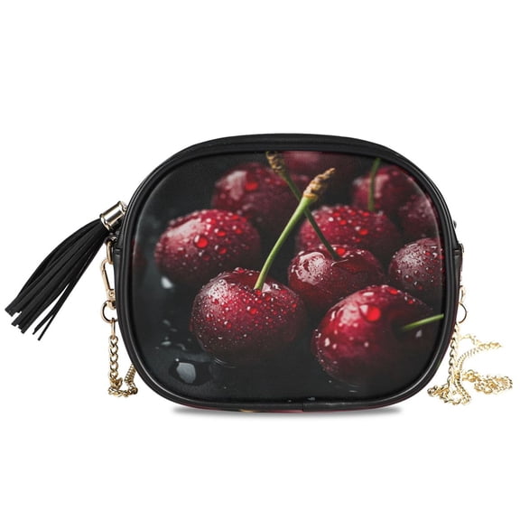 Womens Casual Chain Shoulder Bag Simple style Wet Cherries Crossbody Bag