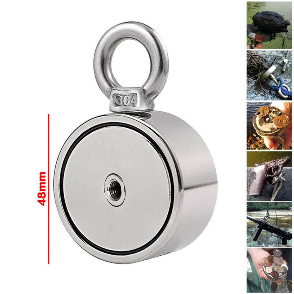 Strong Magnet Fishing Kit, 1000LBS(453KG) Pulling Force Double-Sided Fishing Magnets Neodymium Magnetic Fishing Kit with 20m (65 Foot) Durable Rope and Hook up