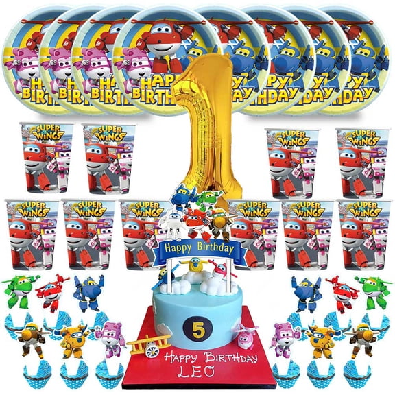 Super Wings Birthday 1st Cups Party Supplies Plates Fans Decorations Cake Topper Decor
