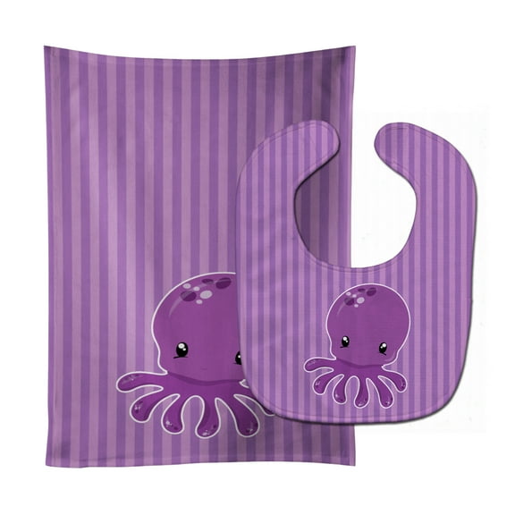 Nautical Purple Octopus Baby Bib and Burp Cloth