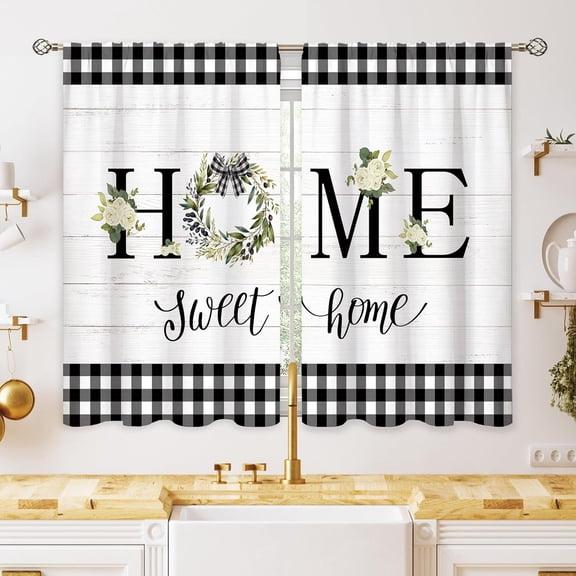 Farmhouse Spring Small Kitchen Curtains Floral Farmhouse Flower Treatment Green Leaf Rustic Cafe Short Window Curtains for Bathroom Dining Room Wooden Tier Treatment Drapes 27.5x39 inch