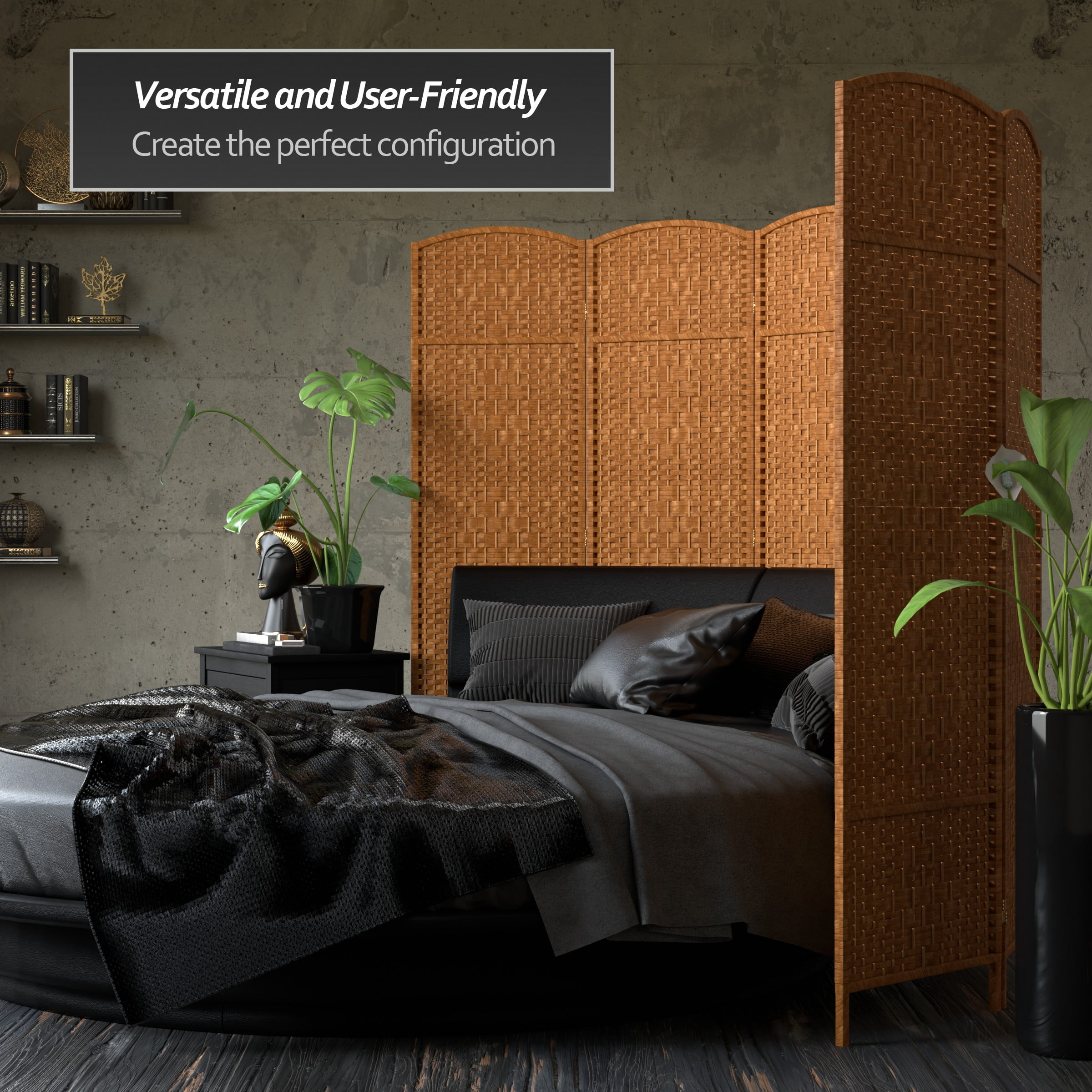 Red Lantern 6 ft. Tall Diamond Weave Fiber Room Divider - Dark Beige - 5 Panel