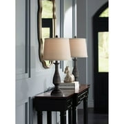 Regency Hill Ben Rustic Farmhouse Table Lamps 25 High Set of 2 Dark Bronze Metal Beige Linen Drum Shade for Bedroom Living Room Bedside Nightstand