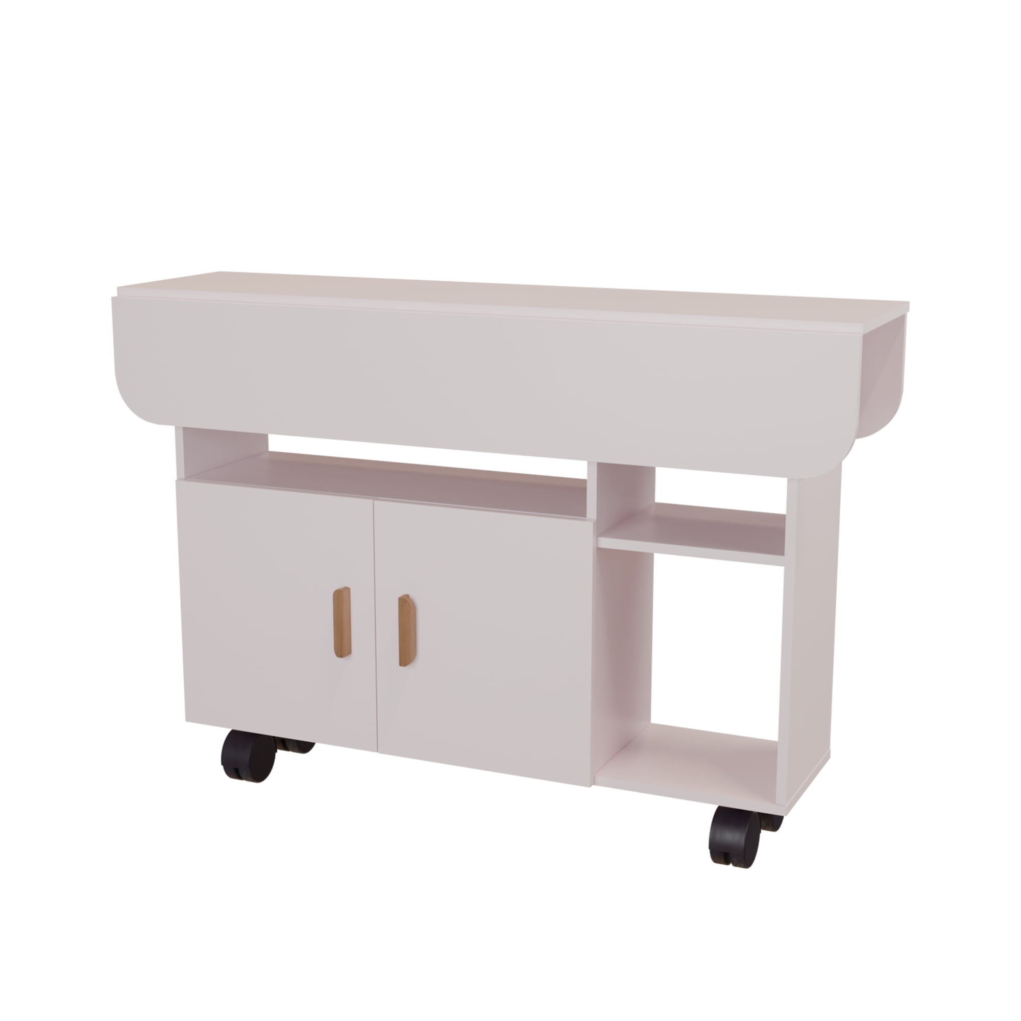 Folding Dining Table with Drawer Movable Kitchen Table Drop Leaf Table,&nbsp;with Built-In Drawer and 6 Wheels for Small Spaces Craft and Dining Use, White