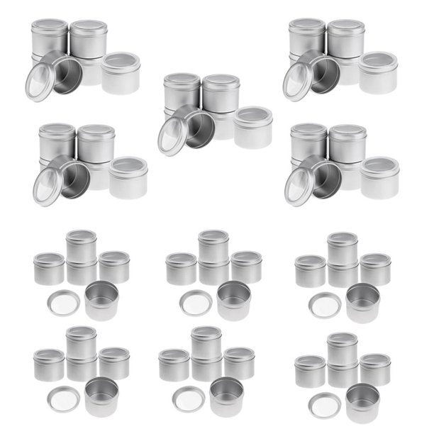 Tarros de lata de aluminio, 60 piezas (60 ml + 100 ml) Envases de cosméticos de aluminio redondas con tapa para manualidades, cosméticos, bálsam Baoblaze Latas de cosméticos vacías